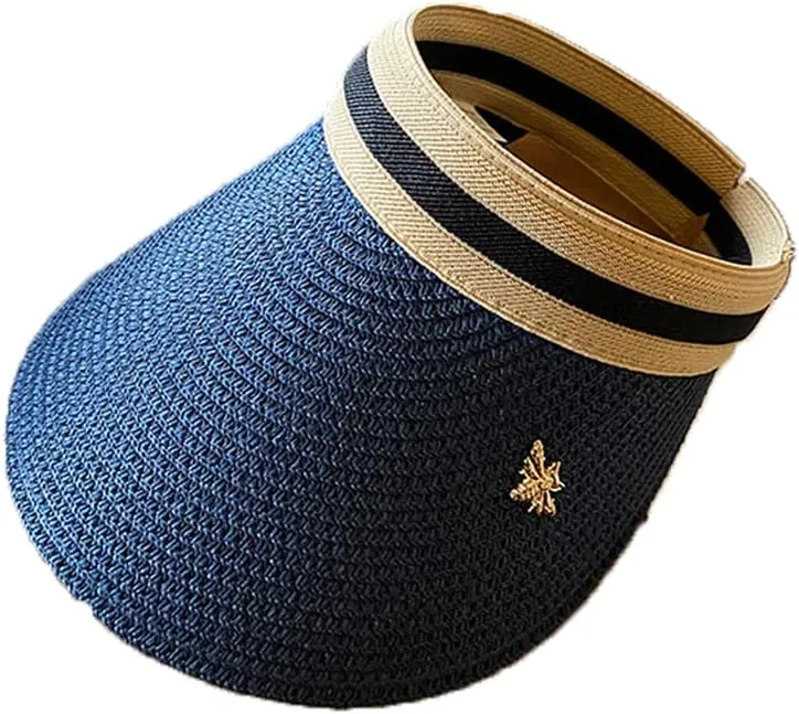 Sun Visor Hats for Women Wide Brim Straw Visors Womens Beach Visors Summer Roll Up Ponytail Beach Hat