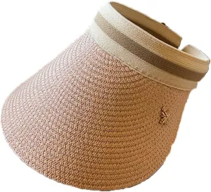 Sun Visor Hats for Women Wide Brim Straw Visors Womens Beach Visors Summer Roll Up Ponytail Beach Hat