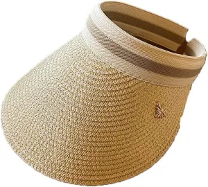 Sun Visor Hats for Women Wide Brim Straw Visors Womens Beach Visors Summer Roll Up Ponytail Beach Hat