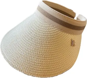 Sun Visor Hats for Women Wide Brim Straw Visors Womens Beach Visors Summer Roll Up Ponytail Beach Hat