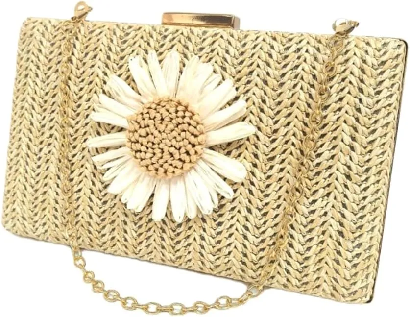 Sunflower Straw Clutch Purse for Women Summer Beach Purse Floral Woven Evening Clutch for Formal Party Travel