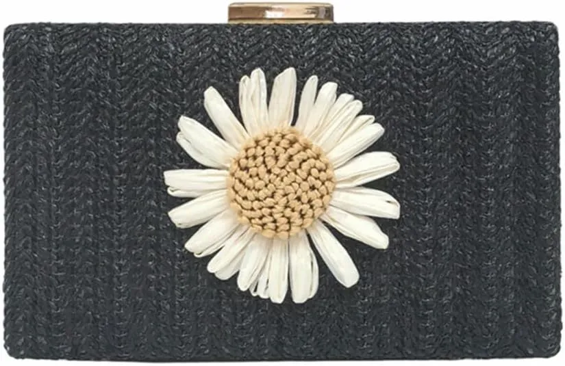Sunflower Straw Clutch Purse for Women Summer Beach Purse Floral Woven Evening Clutch for Formal Party Travel