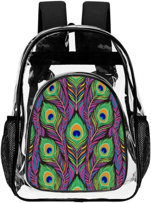 Supdreamc Daypack Anti-Theft Multipurpose Large Capacity Shoulder Bag - Chic Animal Beautiful Peacock Feather Art Travel Hiking & Camping Rucksack Transparent Bag