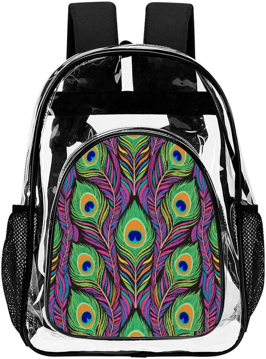 Supdreamc Daypack Anti-Theft Multipurpose Large Capacity Shoulder Bag - Chic Animal Beautiful Peacock Feather Art Travel Hiking & Camping Rucksack Transparent Bag