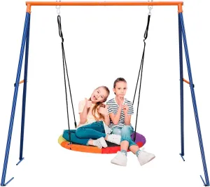 SUPER DEAL Outdoor Kids Swing Set, 40" Multi-Color Rainbow Saucer Swing and 72" All Weather A Frame Swing Stand Combo for Indoor, Outdoor, Backyard