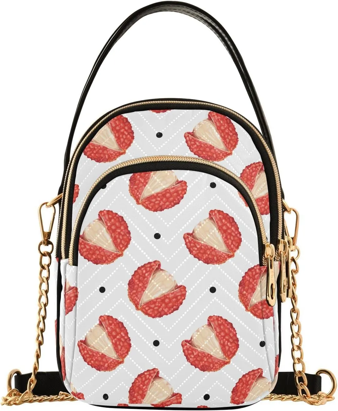 susiyo Exotic Lychee Fruit Small Crossbody Bags Shoulder Bag for Women Multi Zipper Stylish Ladies Messenger Bags Phone Purse Handbag Wallet