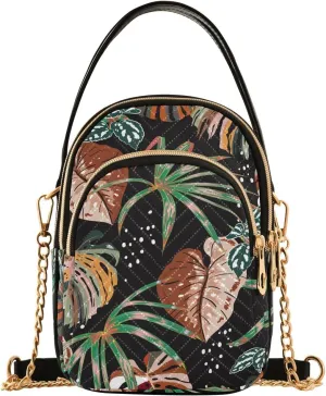 susiyo Exotic Plants Leaves Small Crossbody Bags Shoulder Bag for Women Multi Zipper Stylish Ladies Messenger Bags Phone Purse Handbag Wallet