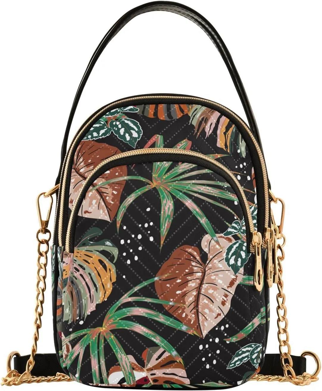 susiyo Exotic Plants Leaves Small Crossbody Bags Shoulder Bag for Women Multi Zipper Stylish Ladies Messenger Bags Phone Purse Handbag Wallet