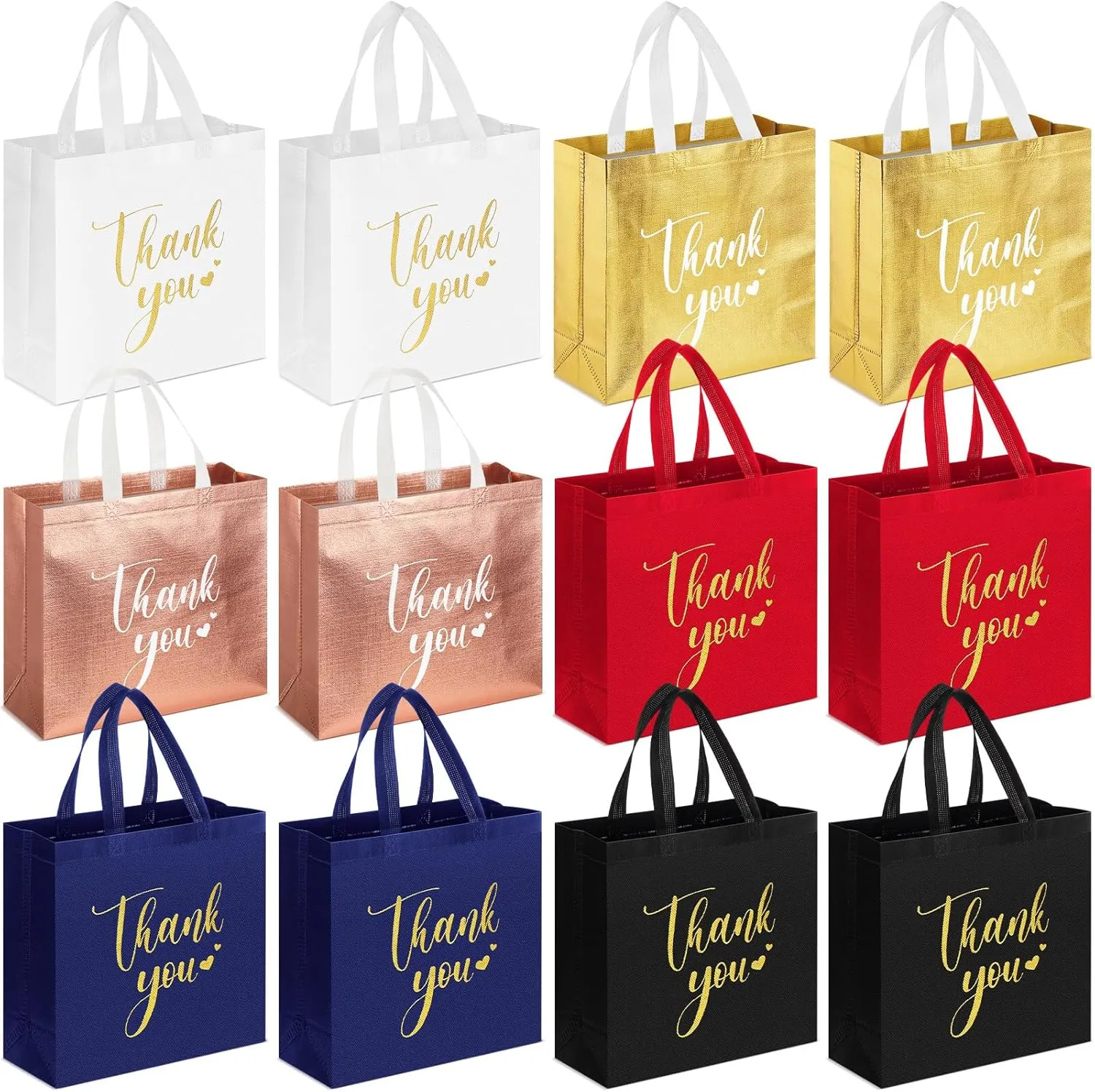 Sweetude 30 Pcs Thank You Gift Bags with Handles Bulk Reusable Goodie Bag Non Woven Foldable Handbag for Graduation Wedding Bridesmaid Gifts(11 x 12 x 5 Inch,Multicolor)