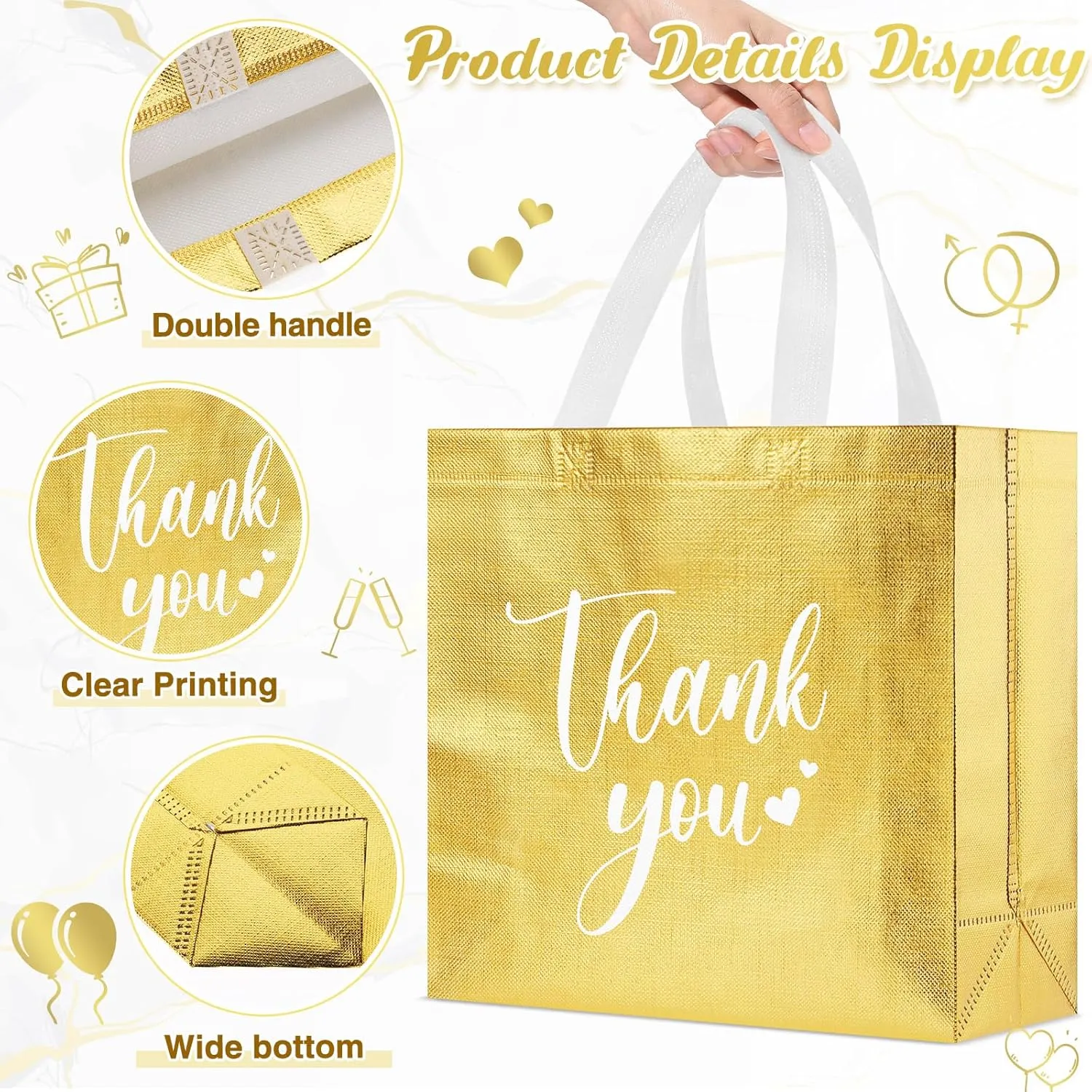 Sweetude 30 Pcs Thank You Gift Bags with Handles Bulk Reusable Goodie Bag Non Woven Foldable Handbag for Graduation Wedding Bridesmaid Gifts(11 x 12 x 5 Inch,Multicolor)