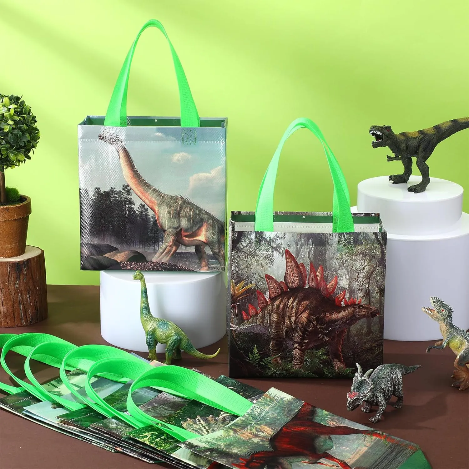 Sweetude 40 Pcs Dinosaur Gift Party Favor Bags with Handle, Dino Non Woven Goodie Bags Dinosaur Birthday Favor for Boys Girls Birthday Baby Shower Supplies(Dinosaur)