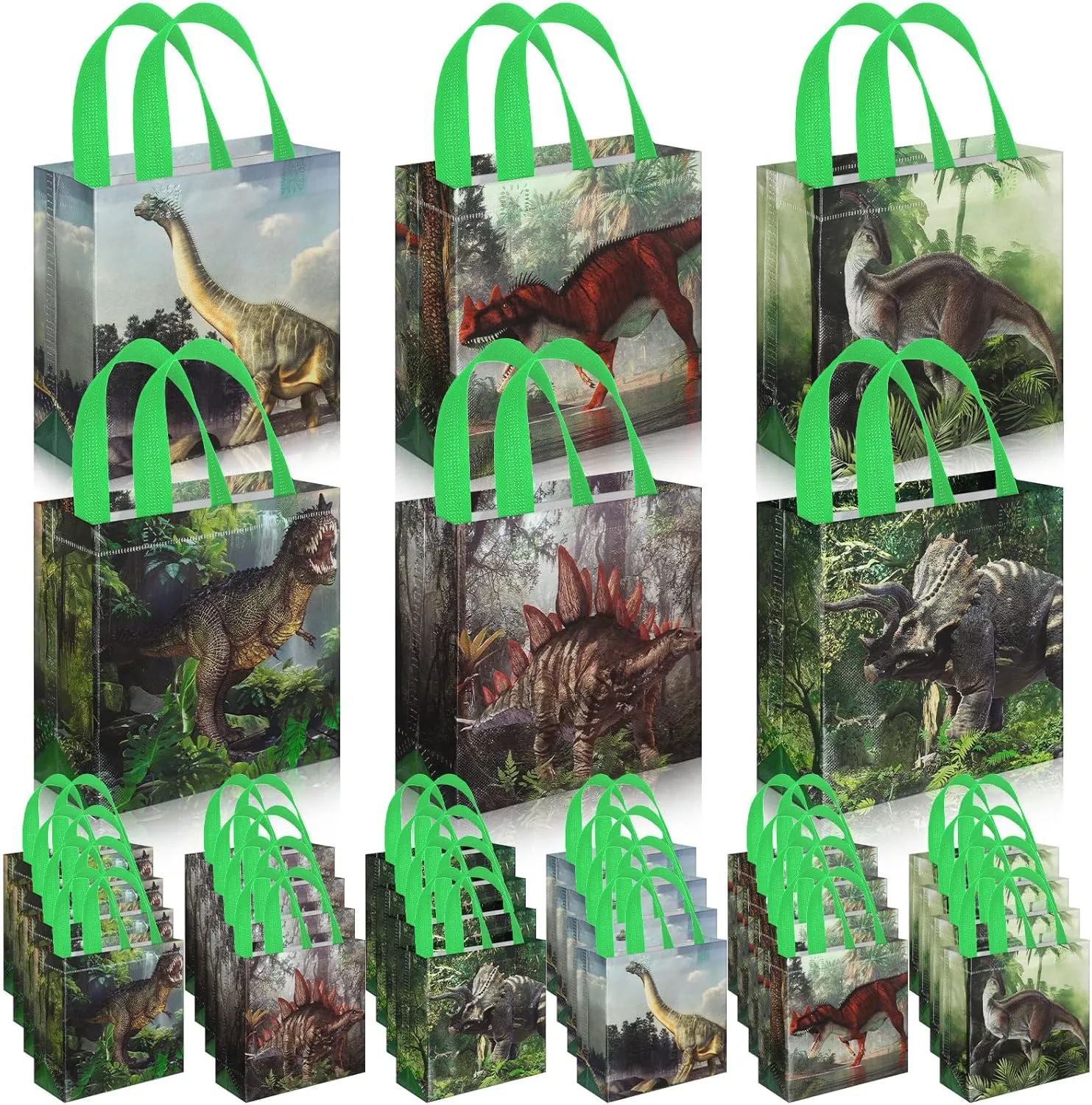 Sweetude 40 Pcs Dinosaur Gift Party Favor Bags with Handle, Dino Non Woven Goodie Bags Dinosaur Birthday Favor for Boys Girls Birthday Baby Shower Supplies(Dinosaur)