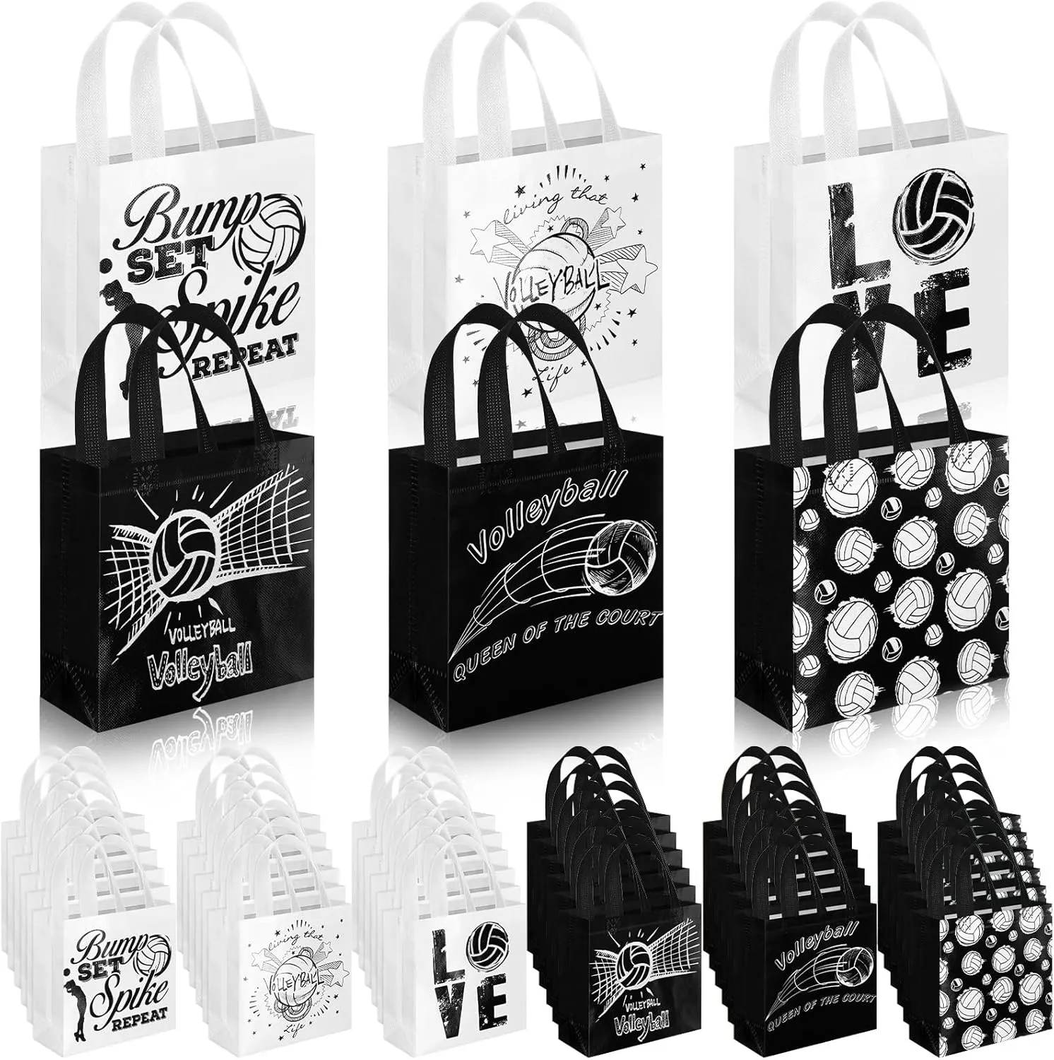 Sweetude 40 Pcs Volleyball Non Woven Party Favor Bags with Handles 7.9 x 7.9 x 3.2 Inch Volleyball Party Favor Goodie Treat Candy Bags for Sports Theme Baby Shower Birthday for Team