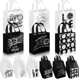 Sweetude 40 Pcs Volleyball Non Woven Party Favor Bags with Handles 7.9 x 7.9 x 3.2 Inch Volleyball Party Favor Goodie Treat Candy Bags for Sports Theme Baby Shower Birthday for Team