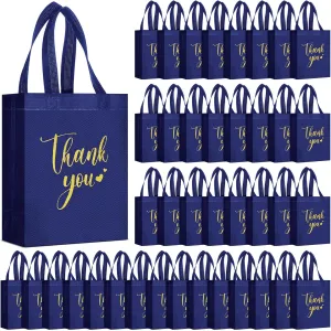 Sweetude 80 Pcs Thank You Gift Bags with Handles Bulk Reusable 10 x 8 x 4 Inch Non Woven Employee Appreciation Gift Bags for Bachelorette Wedding Anniversaries(Navy Blue)