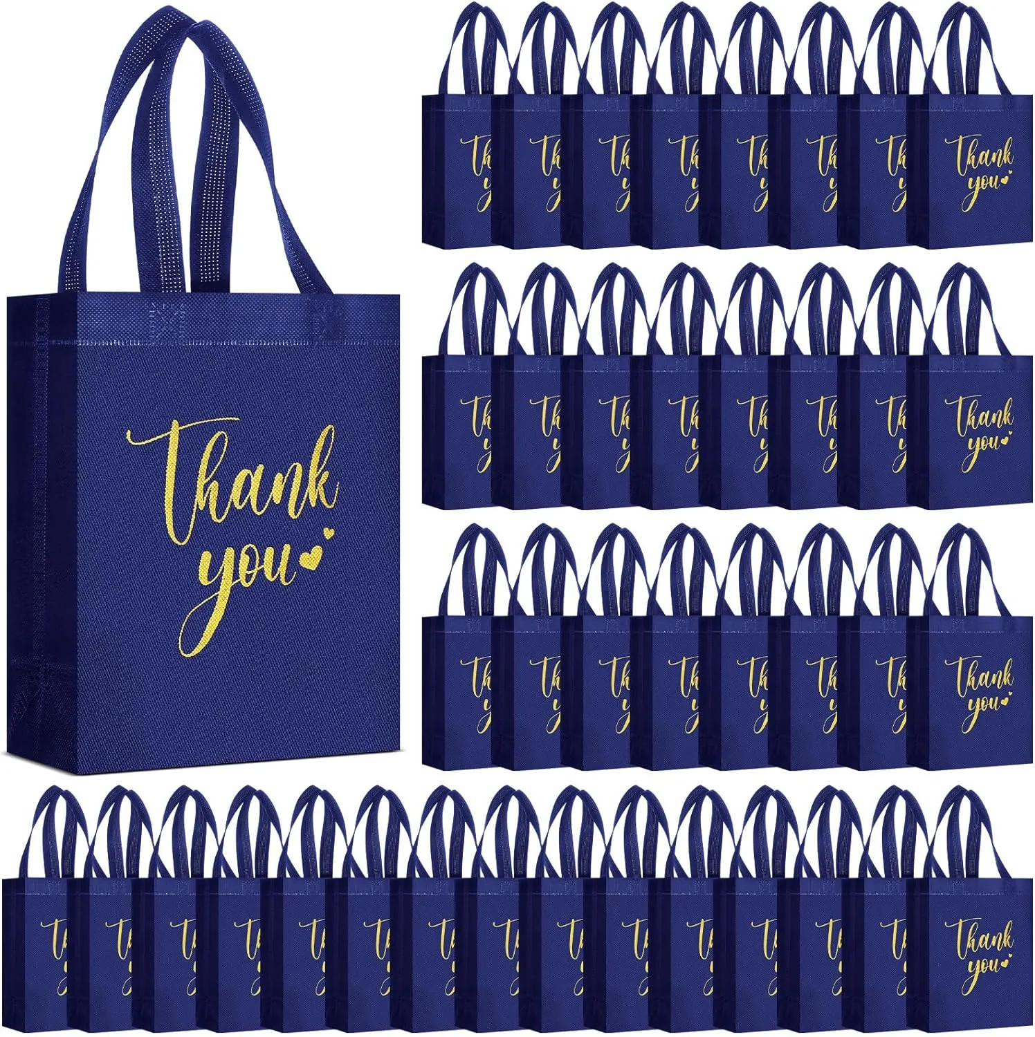 Sweetude 80 Pcs Thank You Gift Bags with Handles Bulk Reusable 10 x 8 x 4 Inch Non Woven Employee Appreciation Gift Bags for Bachelorette Wedding Anniversaries(Navy Blue)