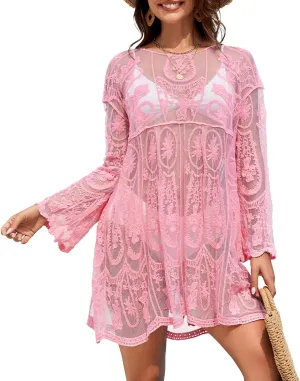 Swimsuit Coverup for Women Mesh Lace Beach Cover Up Bathing Suit Swimwear Summer Beach Dress Vacation Outfits