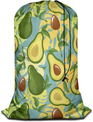 Swono Avocado Large Laundry Bag Washable Large Dirty Clothes, Fruit Slices Exotic Monster Leaves Drawstring Organizer Bag, Fit Hamper Basket Camp Travel Home Dorm, Blue
