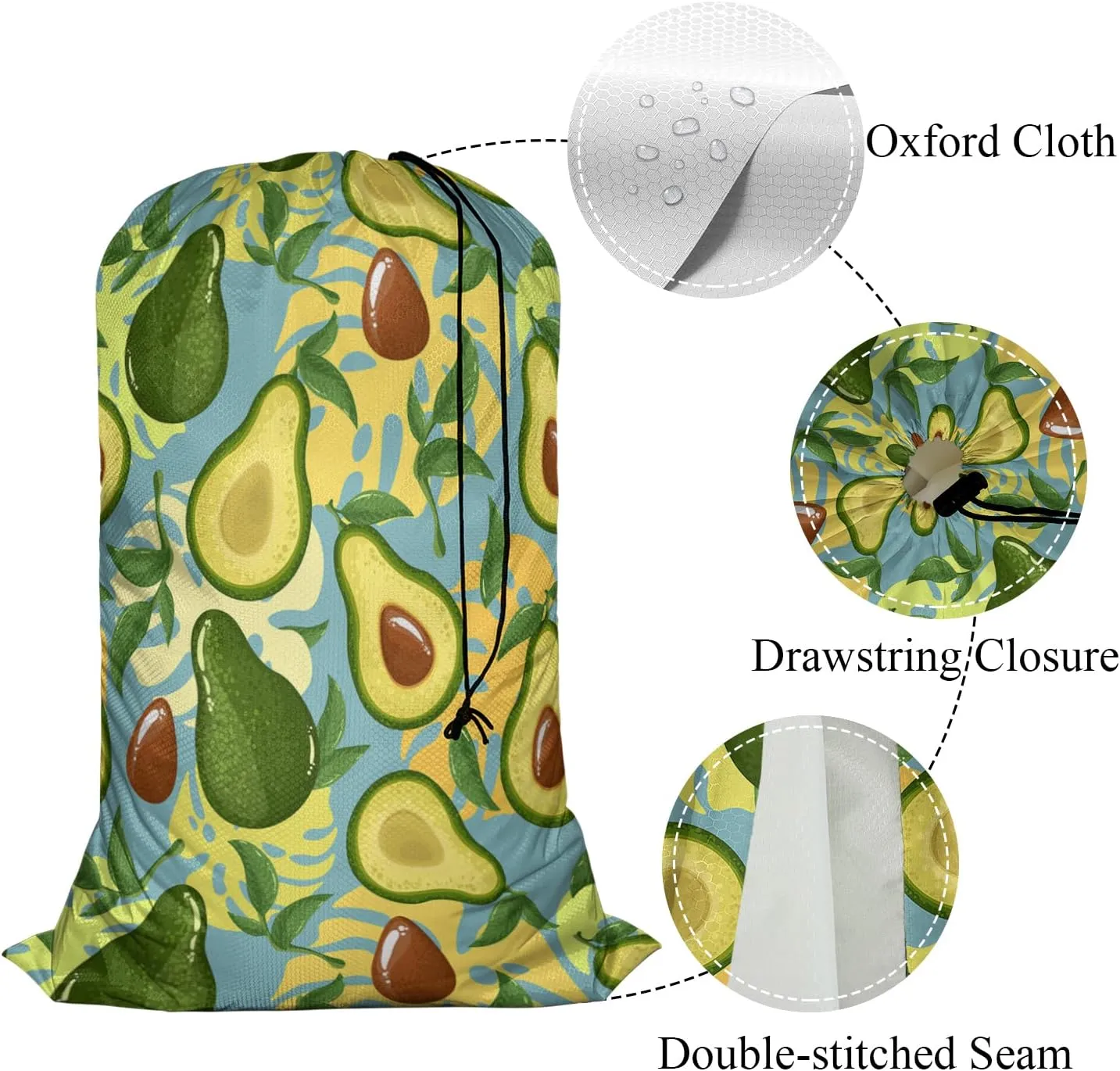 Swono Avocado Large Laundry Bag Washable Large Dirty Clothes, Fruit Slices Exotic Monster Leaves Drawstring Organizer Bag, Fit Hamper Basket Camp Travel Home Dorm, Blue