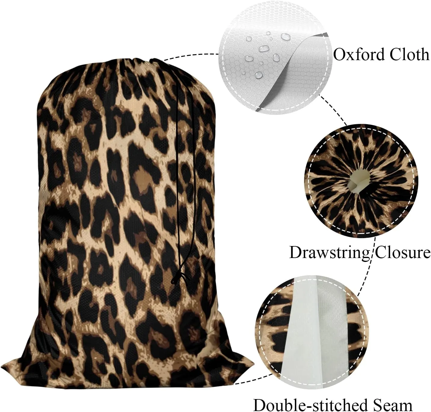 Swono Laundry Bag Drawstring Closure Classic Leopard Print Exotic Safari Animal Skin Print Heavy Duty Laundry Portable for Home Dorm Room Essentials for Travel Camp, Wildlife