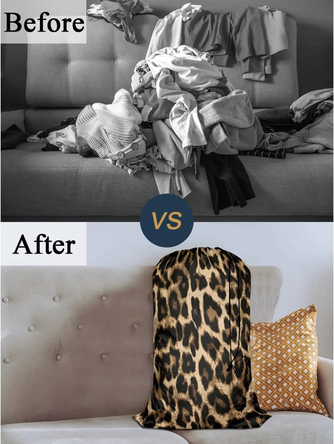 Swono Laundry Bag Drawstring Closure Classic Leopard Print Exotic Safari Animal Skin Print Heavy Duty Laundry Portable for Home Dorm Room Essentials for Travel Camp, Wildlife