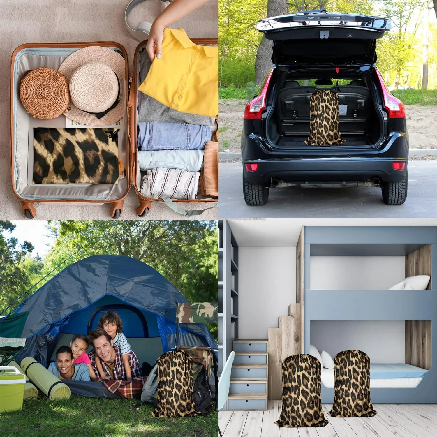 Swono Laundry Bag Drawstring Closure Classic Leopard Print Exotic Safari Animal Skin Print Heavy Duty Laundry Portable for Home Dorm Room Essentials for Travel Camp, Wildlife