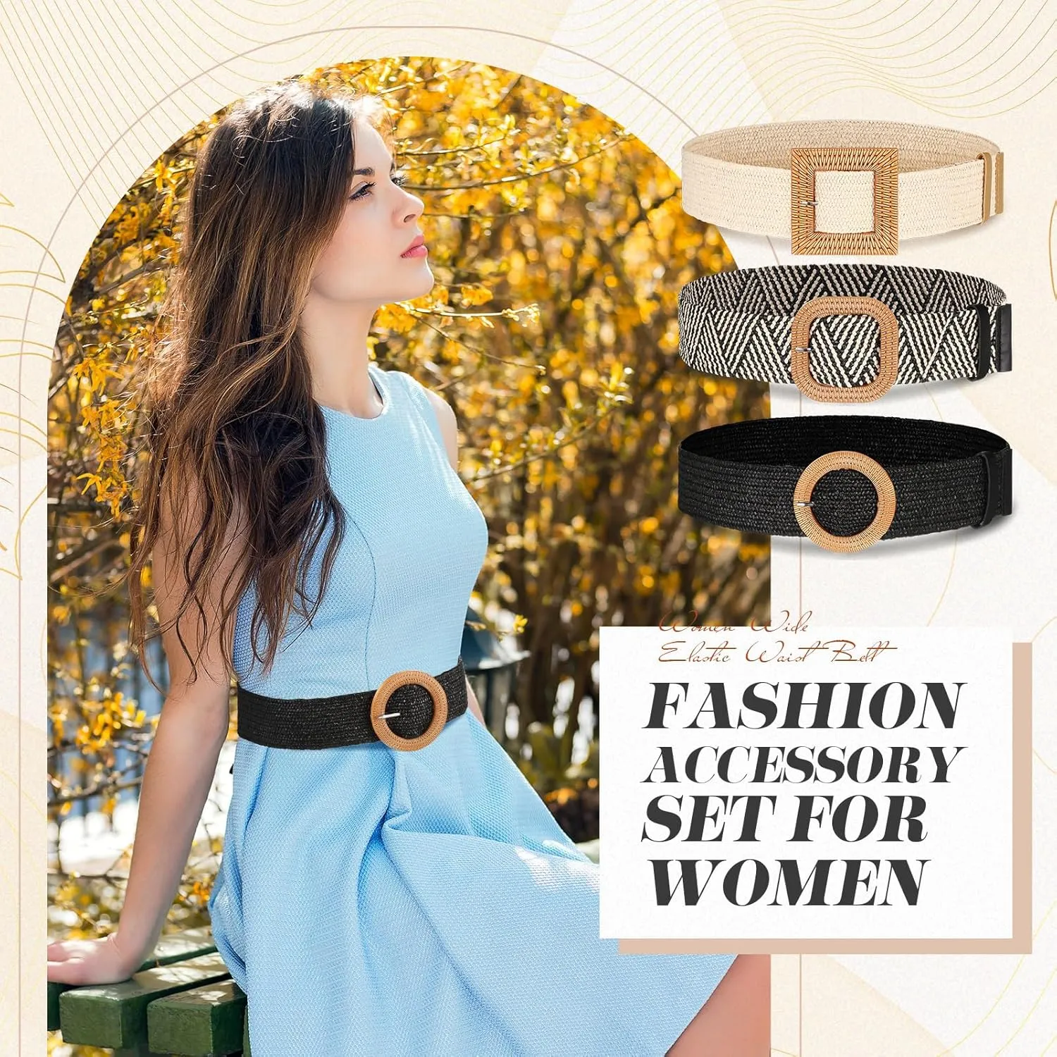 Syhood 3 Pieces Straw Woven Elastic Waist Belt for Women Bohemian Dress Braided Belt
