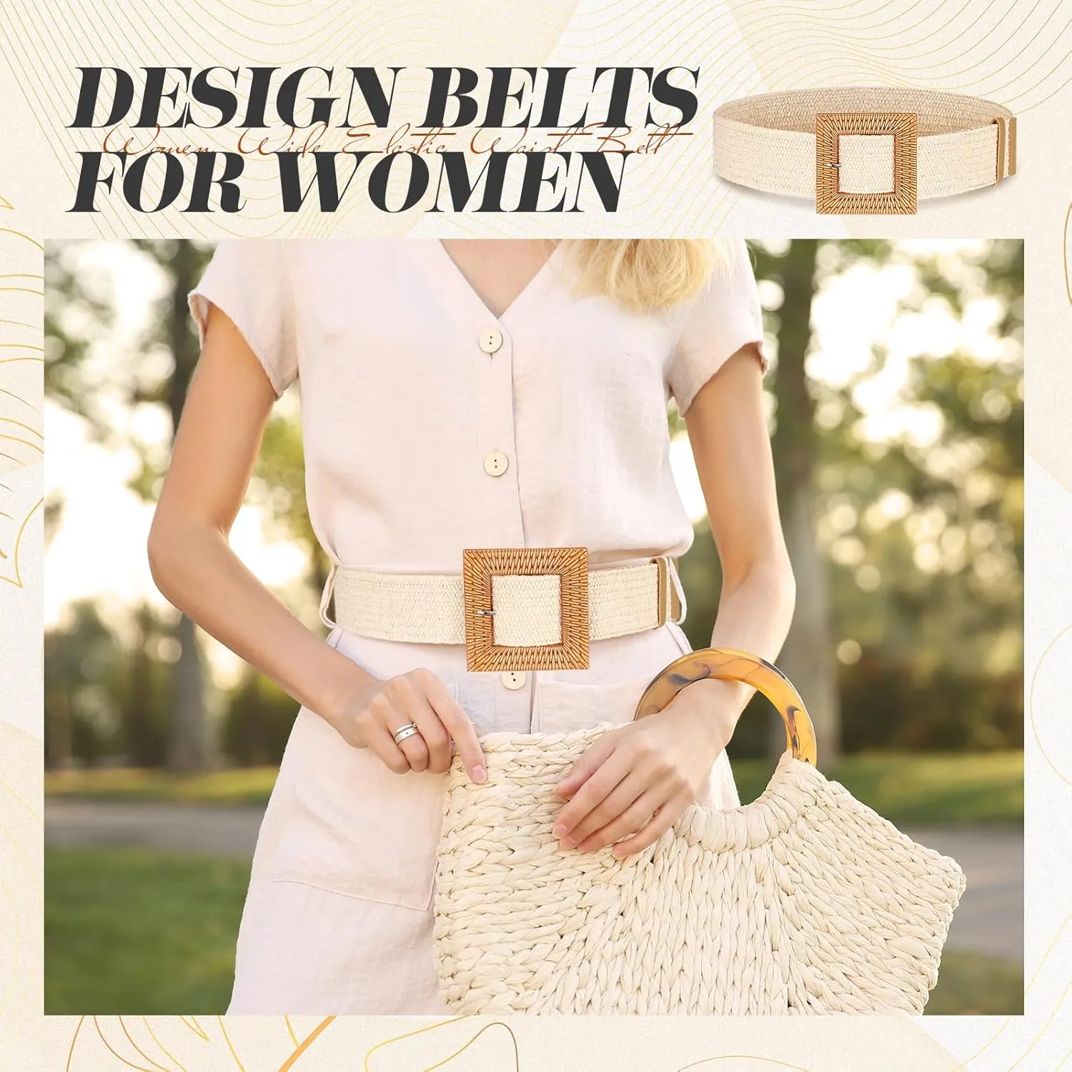 Syhood 3 Pieces Straw Woven Elastic Waist Belt for Women Bohemian Dress Braided Belt