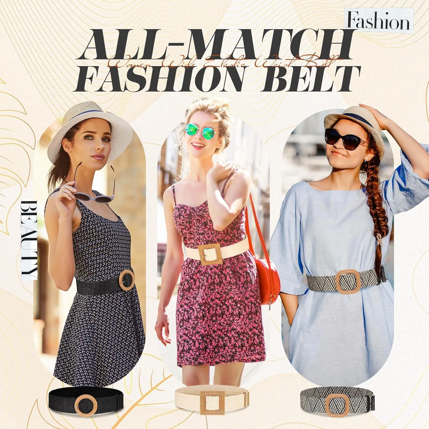 Syhood 3 Pieces Straw Woven Elastic Waist Belt for Women Bohemian Dress Braided Belt