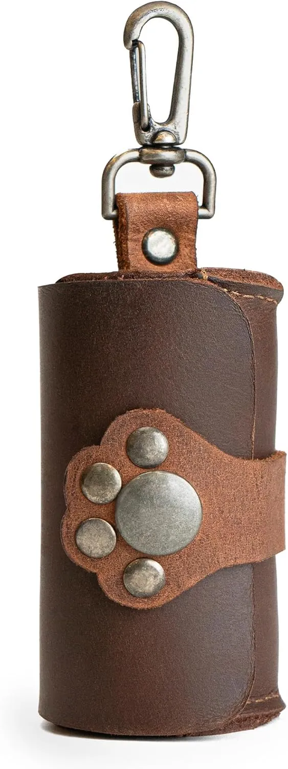 Taco Dog, Paw Poop Bag Pouch Handmade from Full Grain Leather - Convenient Carrier, Clips onto Leash, Dispenser, Easy Cleanup When Walking - Bourbon Brown