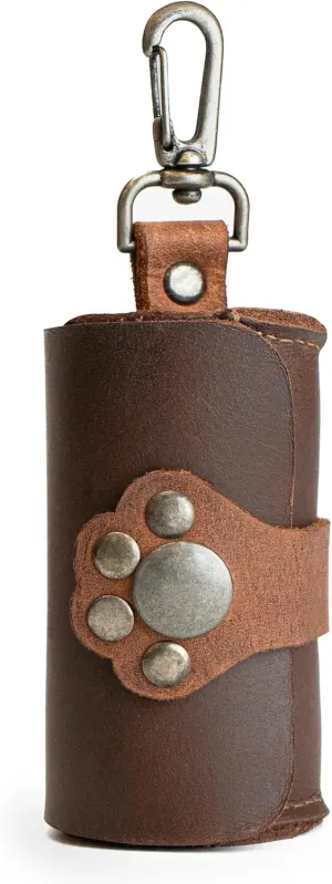 Taco Dog, Paw Poop Bag Pouch Handmade from Full Grain Leather - Convenient Carrier, Clips onto Leash, Dispenser, Easy Cleanup When Walking - Bourbon Brown