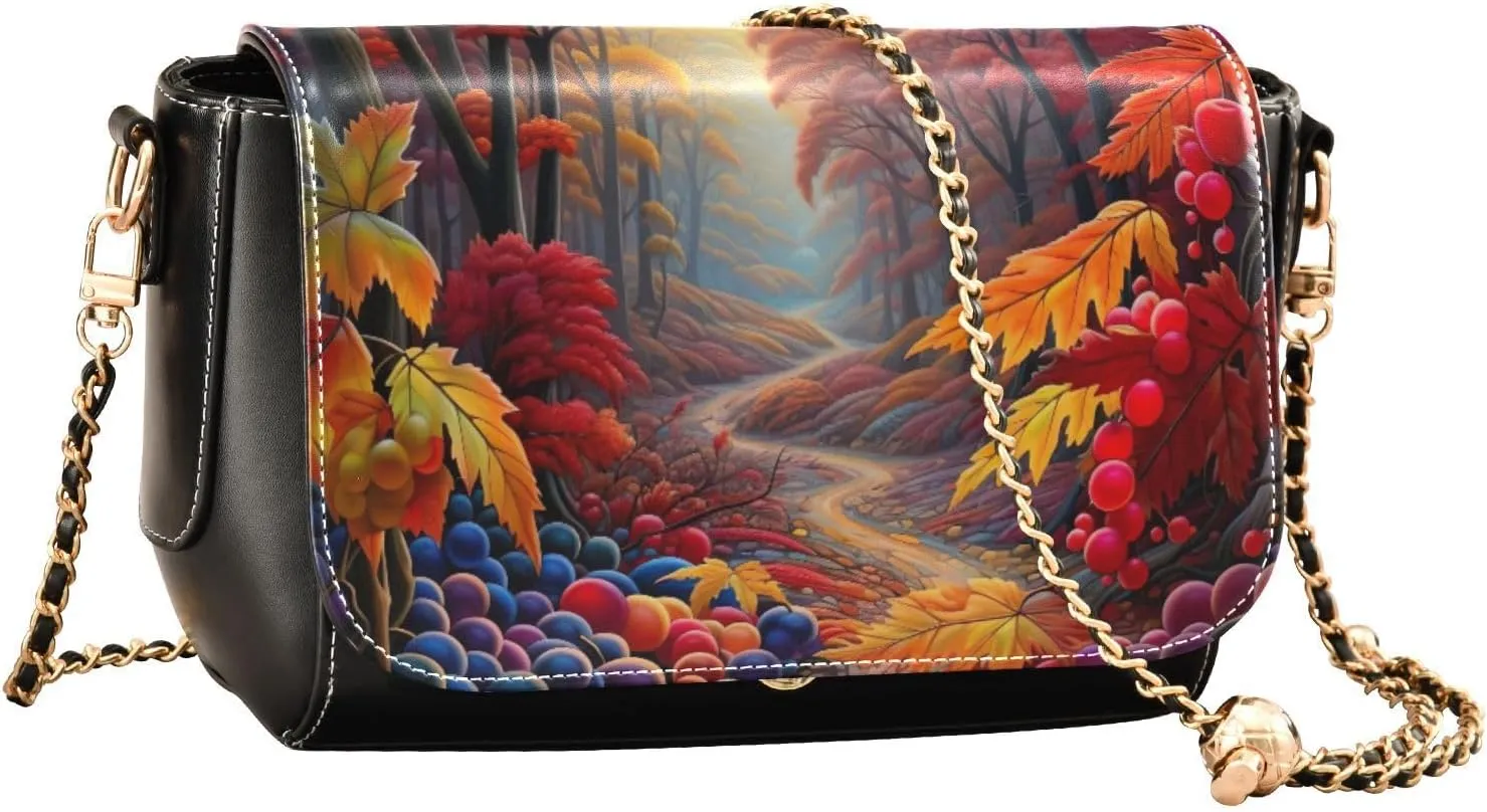 Tea and Lemons on Black Shoulder Bag with Pockets, Women's Crossbody Bags, Leather Bag for Women Crossbody