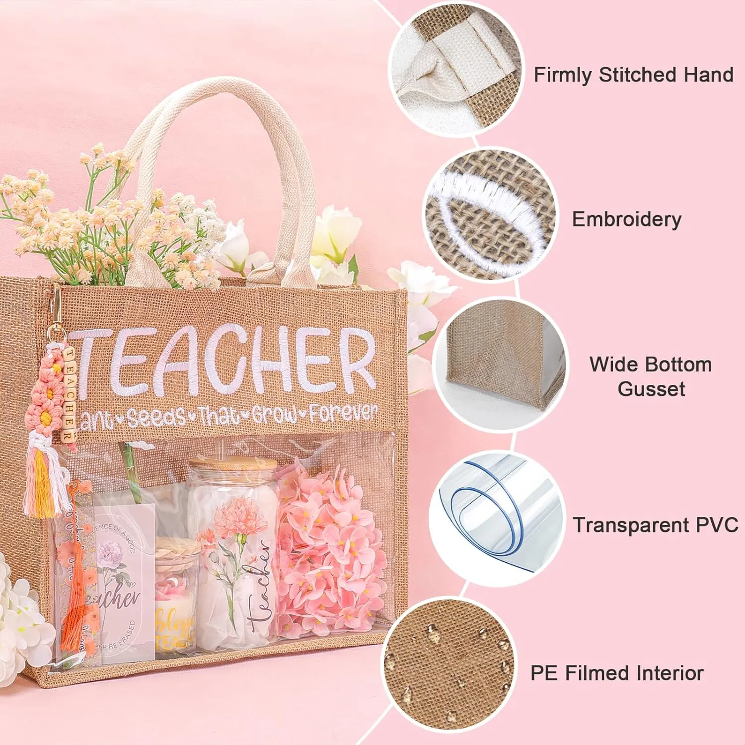 Teacher Appreciation Gifts for Women,Cool Thank You Teacher Gifts,Tote Bag Glass Cup Gift for Teachers