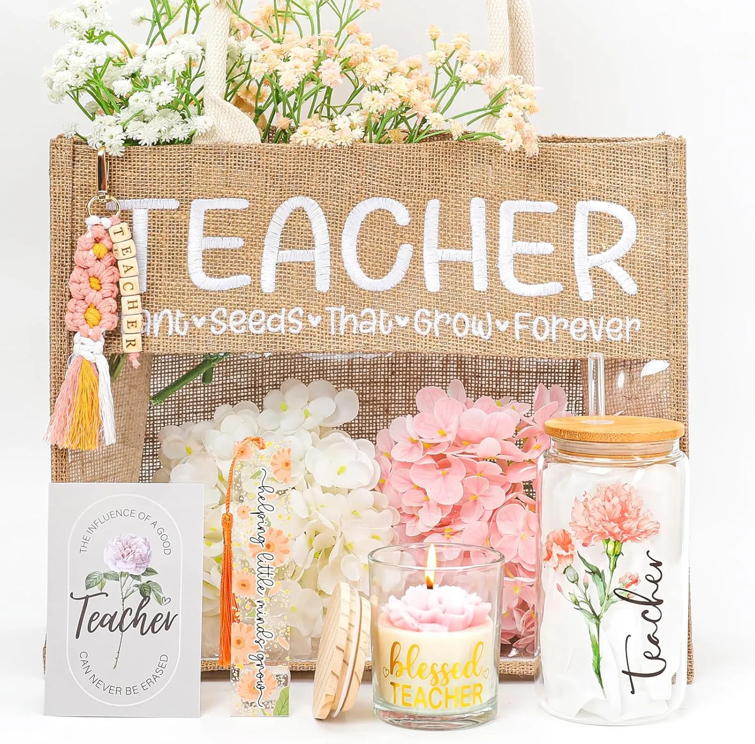 Teacher Appreciation Gifts for Women,Cool Thank You Teacher Gifts,Tote Bag Glass Cup Gift for Teachers