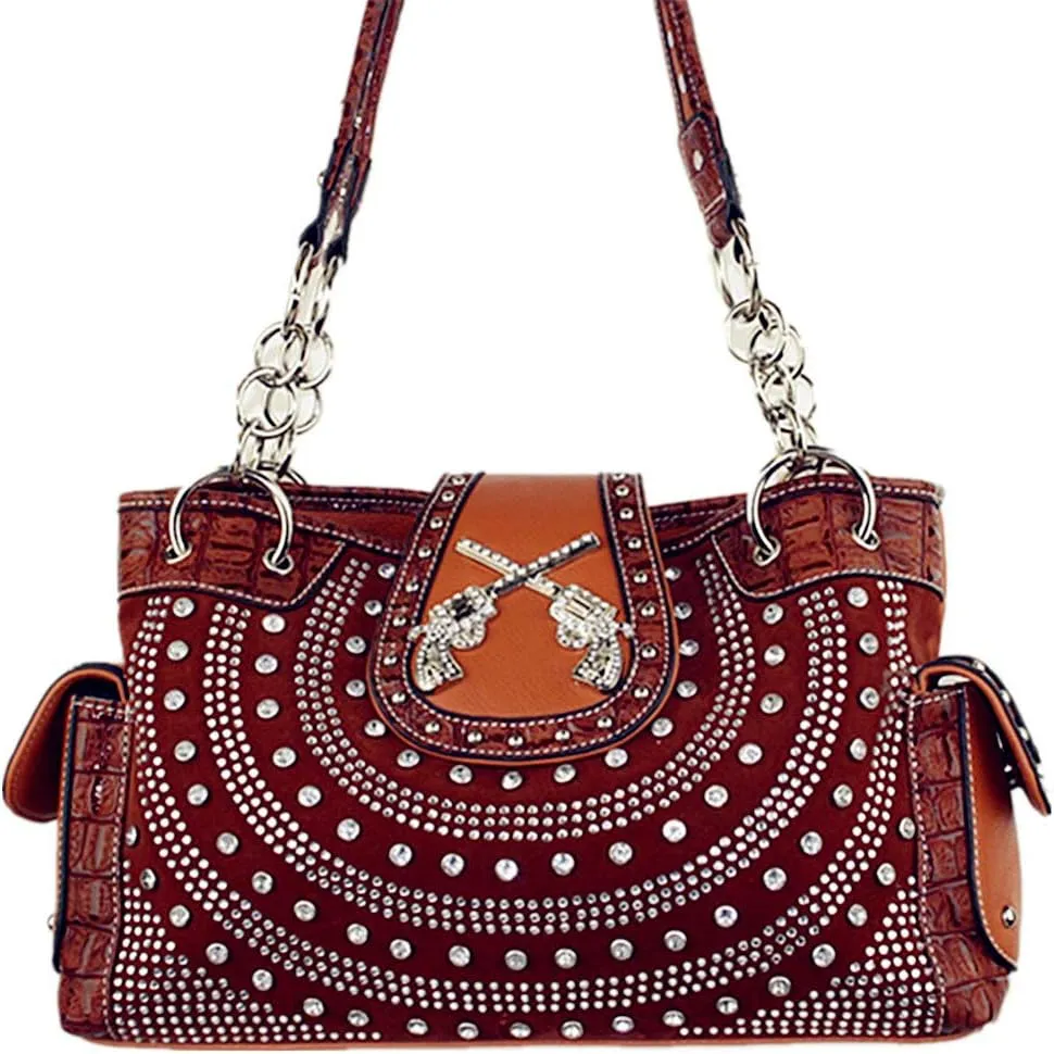 Texas West Women's Premium Buckle 3D Pistols Shoulder Handbag in 6 colors