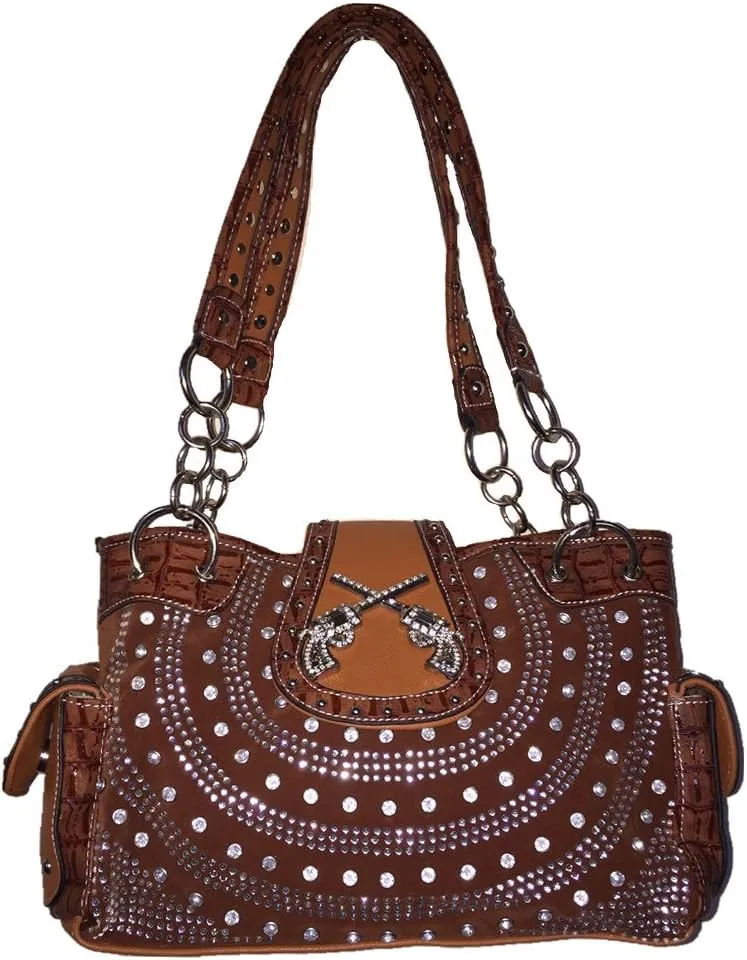 Texas West Women's Premium Buckle 3D Pistols Shoulder Handbag in 6 colors