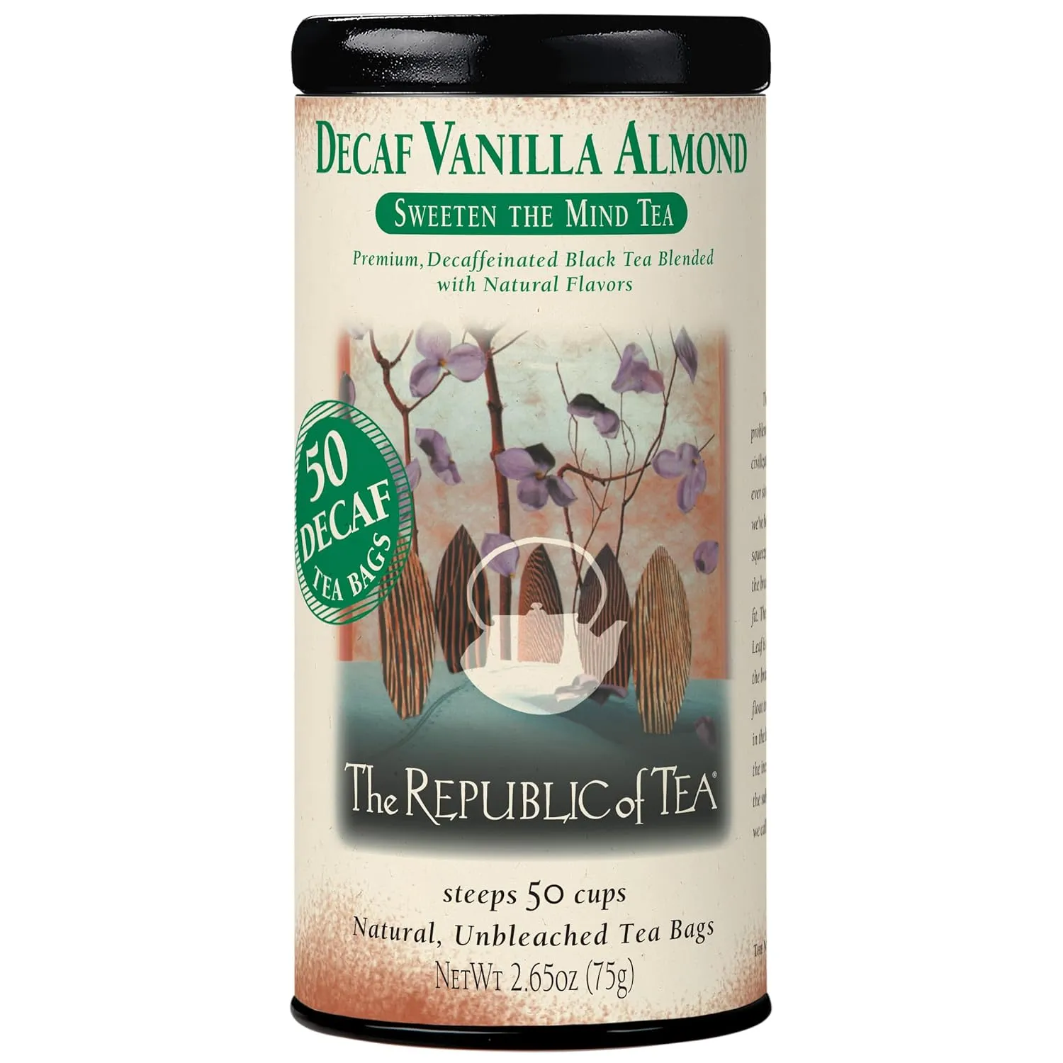 The Republic of Tea — Decaf Vanilla Almond Black Tea Tin, 50 Tea Bags, Environmentally- Friendly Decaffeinated Tea