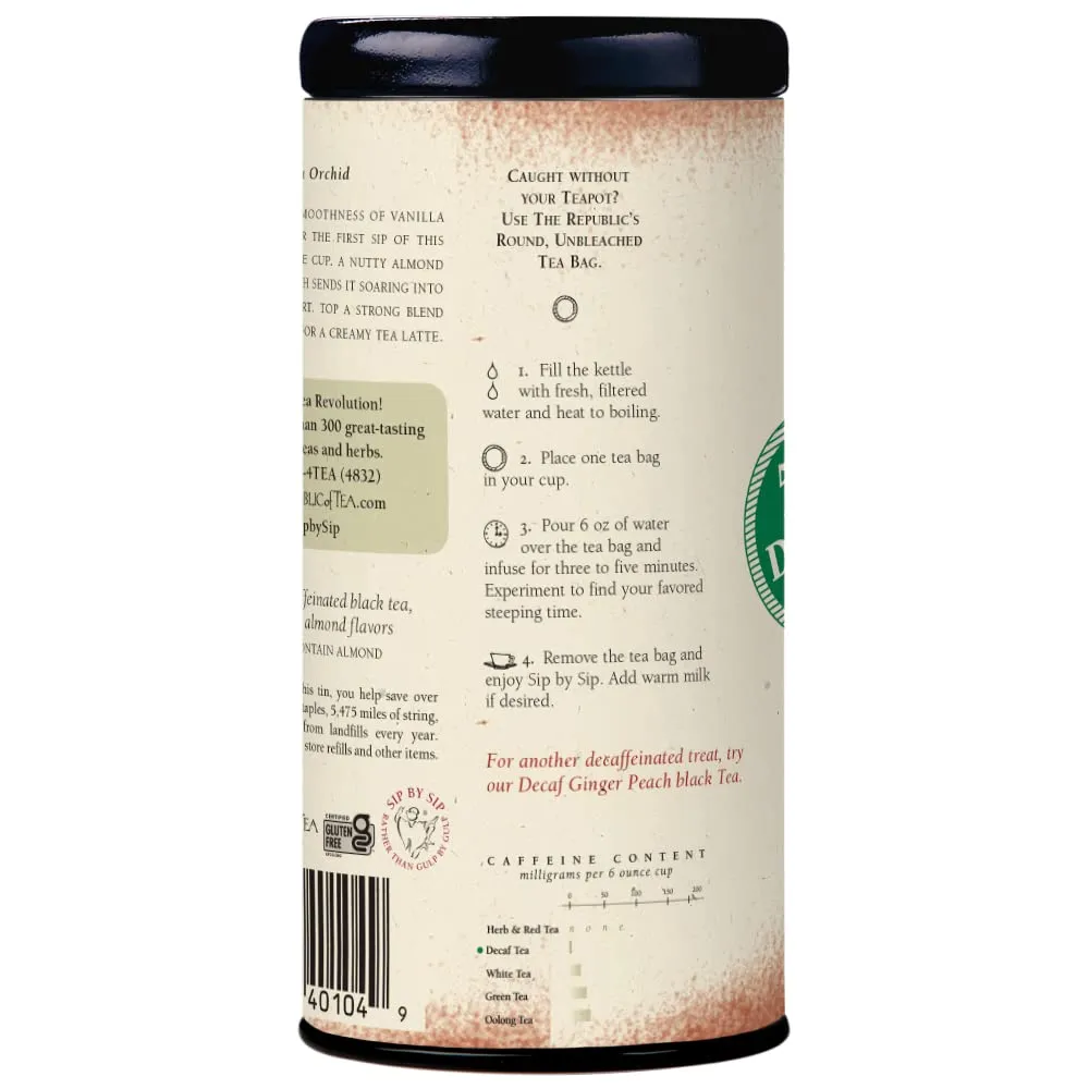 The Republic of Tea — Decaf Vanilla Almond Black Tea Tin, 50 Tea Bags, Environmentally- Friendly Decaffeinated Tea