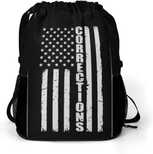 Thin Silver Line Flag Corrections Officer Supporter Gym Bag Workout Gym Backpack with Shoe Compartment Sports Bags for Women Men