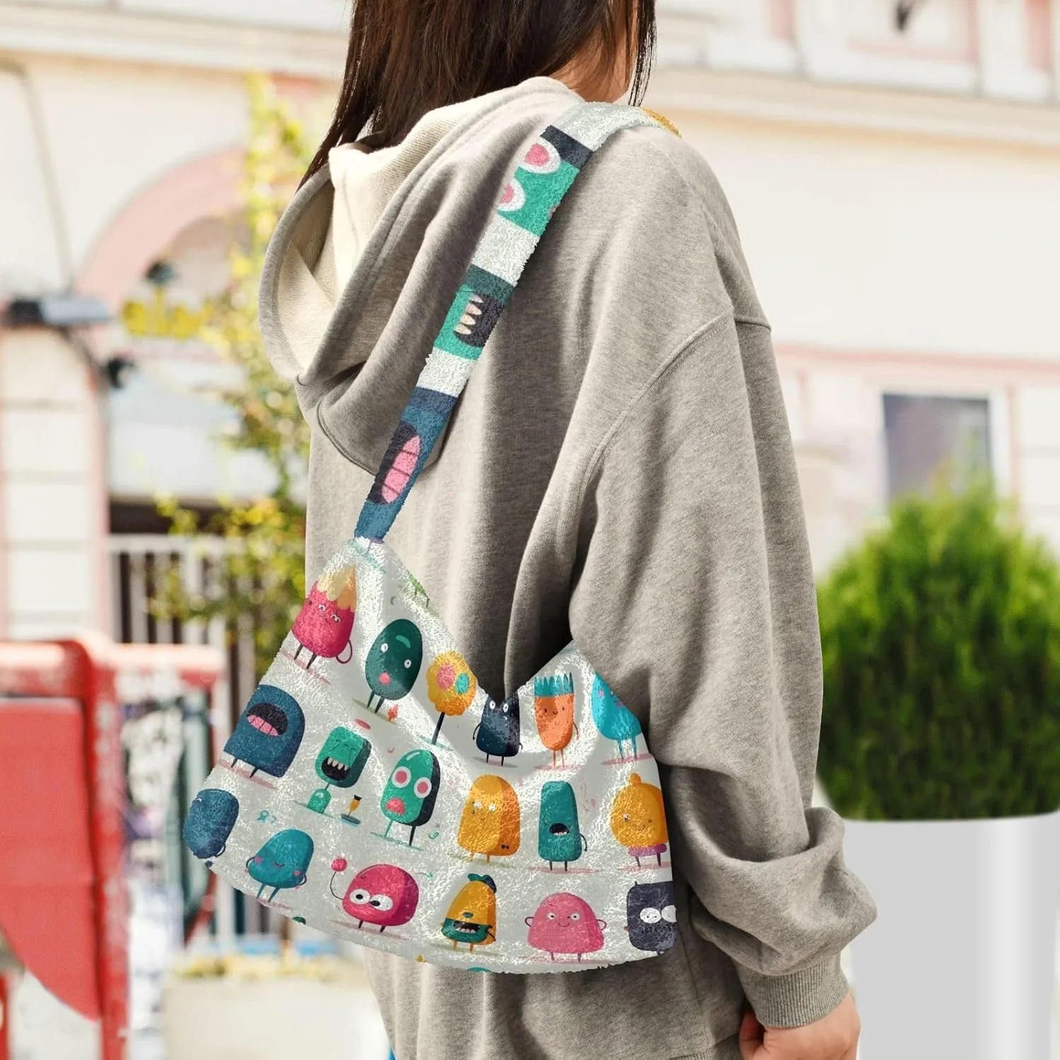 Three Tulips Plush Bag, Crossbody Bookbag for Women, Autumn Handbags