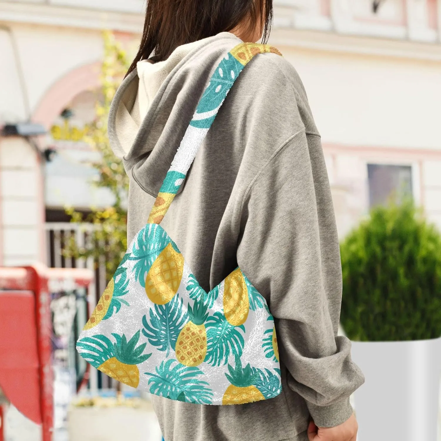 Three Tulips Plush Bag, Crossbody Bookbag for Women, Autumn Handbags