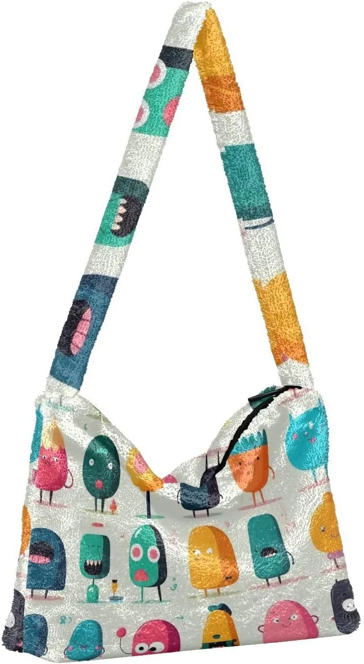 Three Tulips Plush Bag, Crossbody Bookbag for Women, Autumn Handbags