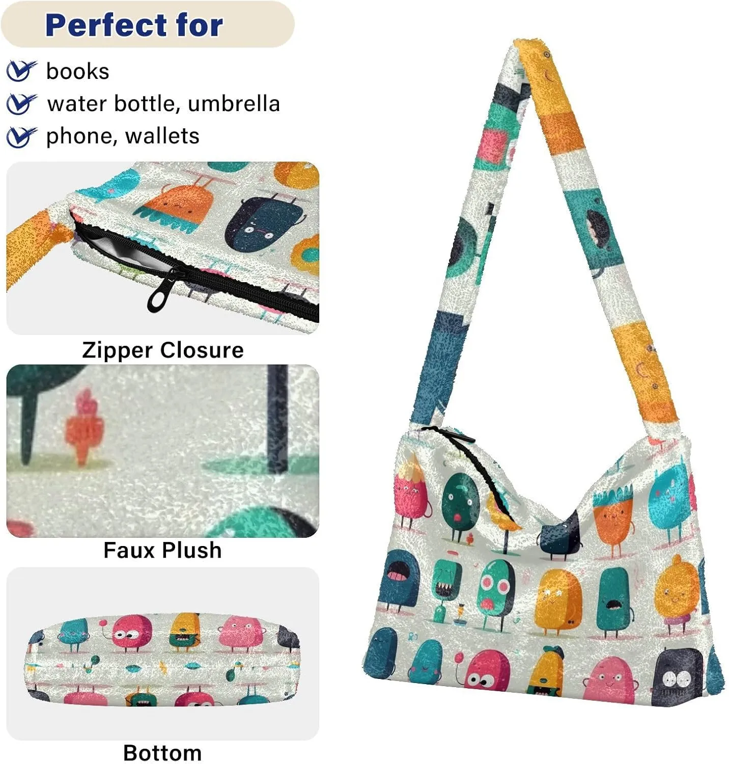 Three Tulips Plush Bag, Crossbody Bookbag for Women, Autumn Handbags