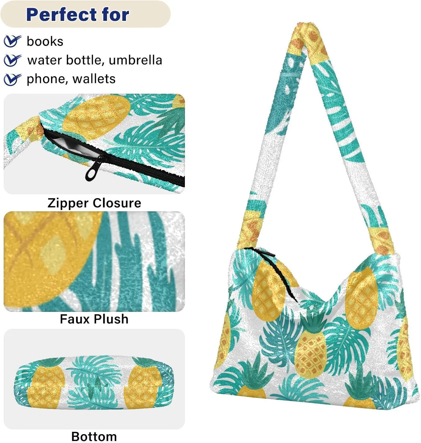 Three Tulips Plush Bag, Crossbody Bookbag for Women, Autumn Handbags