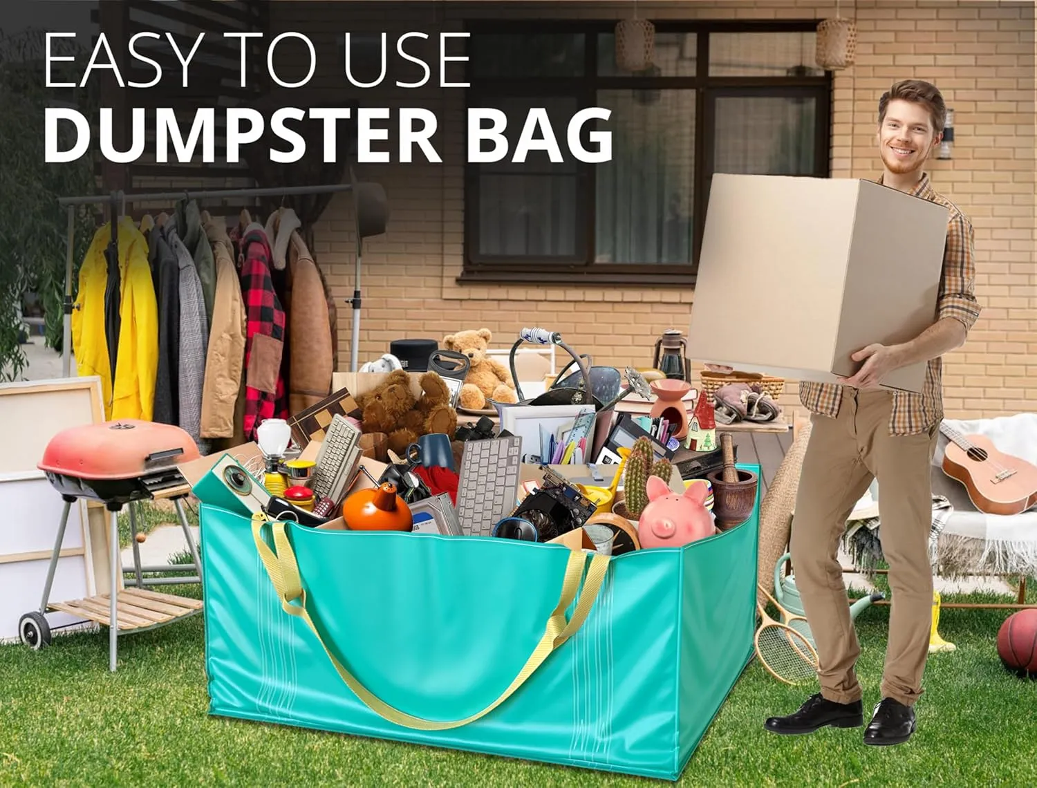 TidyFriend Dumpster Bag, Reusable Yard Waste Bags, Foldable Yard Waste Container, Trash Bag for Trash Management, Multiple Times Use During Renovations, Can Hold Up to 2,500 lbs