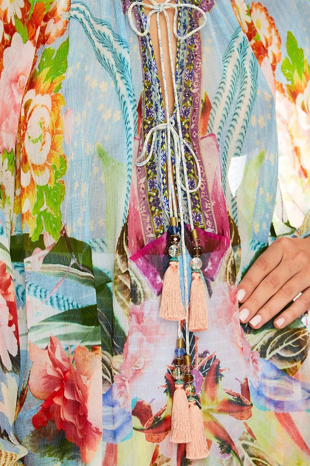 TIE FRONT HIGH LOW HEM BLOUSE THE STILL ABYSS
