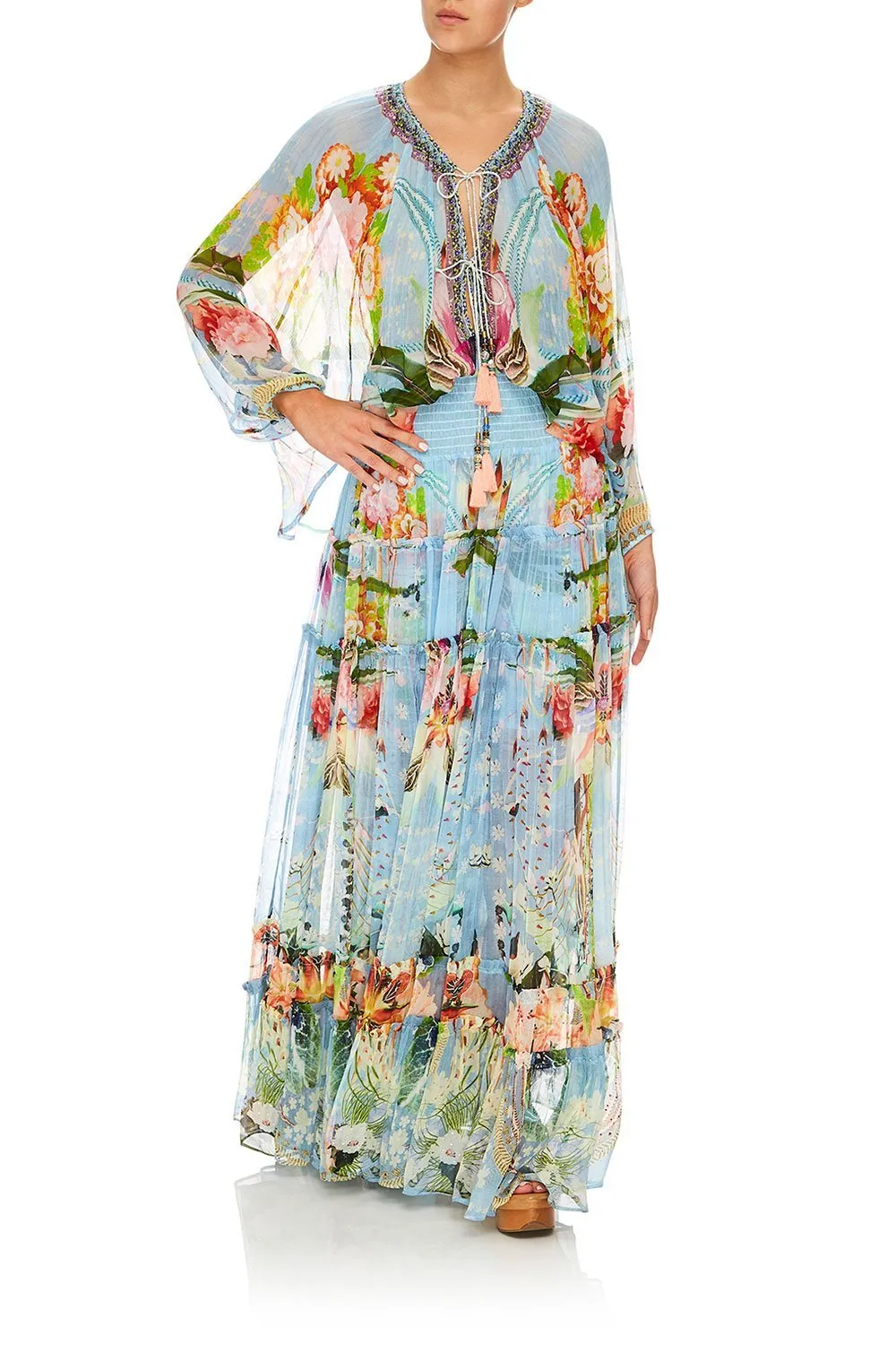 TIE FRONT HIGH LOW HEM BLOUSE THE STILL ABYSS