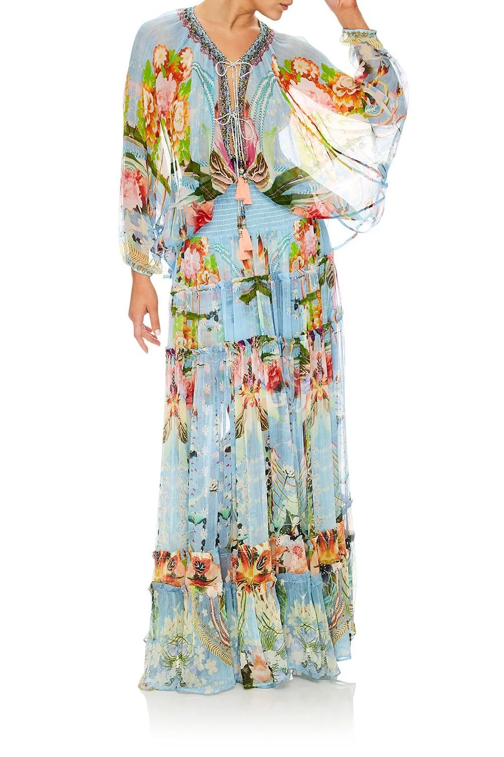 TIE FRONT HIGH LOW HEM BLOUSE THE STILL ABYSS