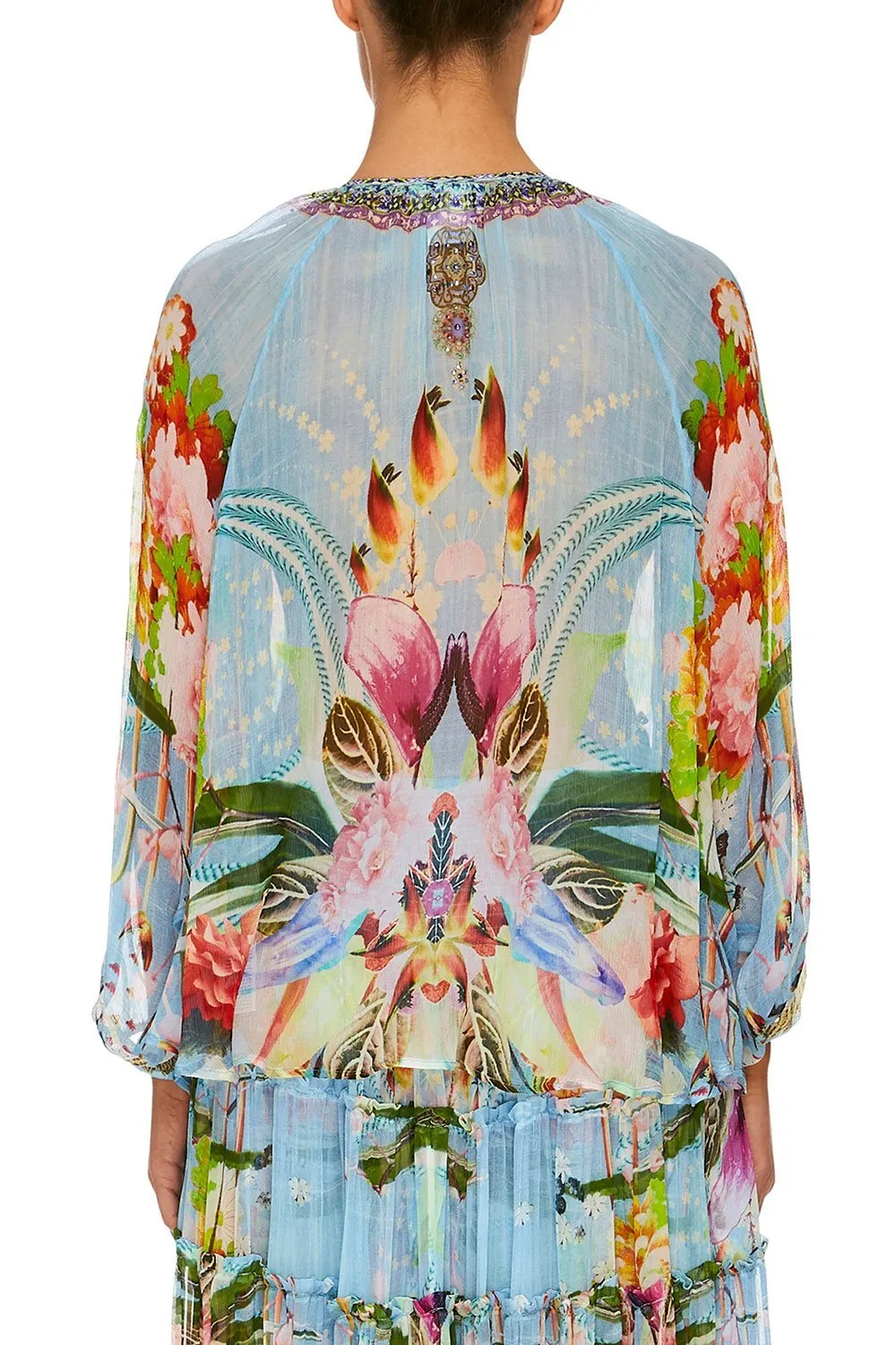 TIE FRONT HIGH LOW HEM BLOUSE THE STILL ABYSS