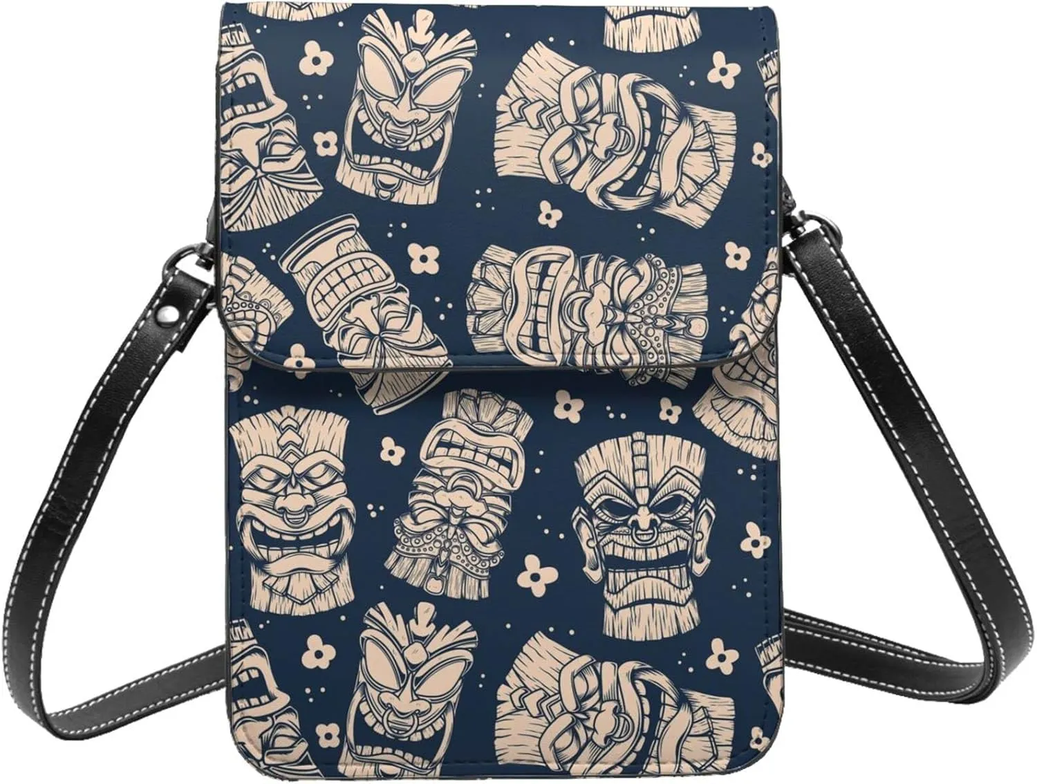 tiki idols hawaii exotic vintage Crossbody Cell Phone Purse for Women Girls Leather Mini Cross Body Bags Small Shoulder Bags